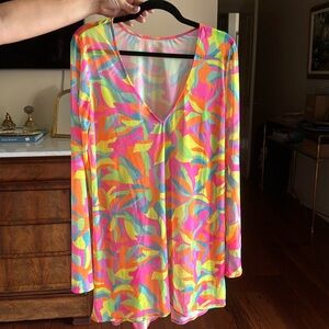 Show me your mumu size large one multicolor swimsuit coverup sheer long sleeve